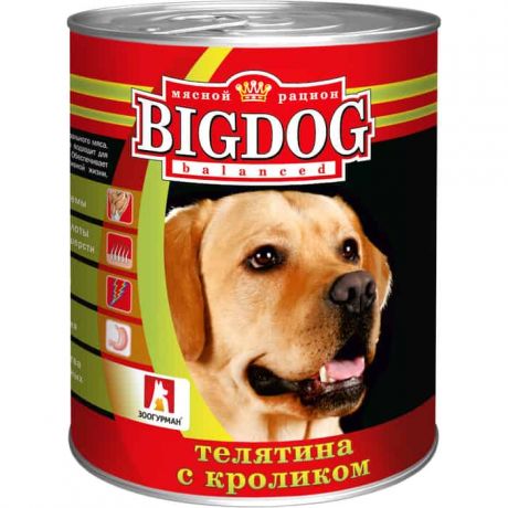 Консервы Зоогурман BIG DOG Телятина с кроликом для взрослых собак 850г