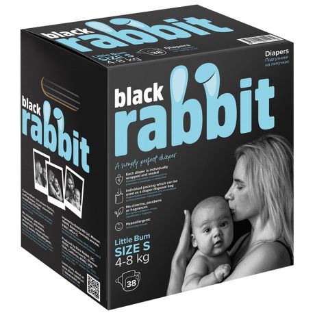 Подгузники Black Rabbit на липучках S (4-8 кг, 32 штуки)
