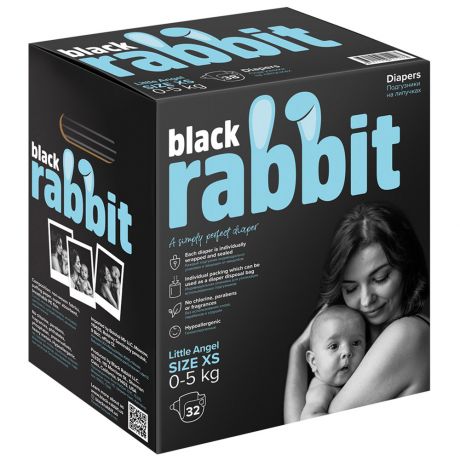 Подгузники Black Rabbit на липучках XS (0-5 кг, 32 штуки)