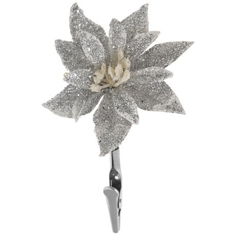 Елочное украшение Magic Time новогоднее Цветок серебро на клипсе 10x7 см