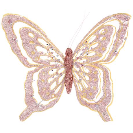 Елочное украшение Magic Time новогоднее Бабочка в розовом на клипсе 18.5x14 см