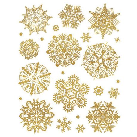 Украшение Новогоднее Magic Time оконное Золотые пушистые снежинки 30х38 см