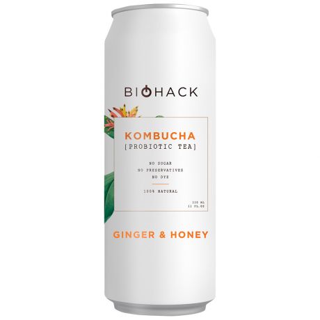 Напиток BioHack Ginger&Honey kombucha безалкогольный ферментированный 0.33 л