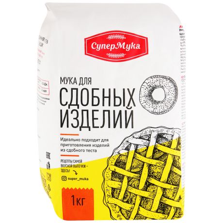 Мука СуперМука пшеничная хлебопекарная высший сорт для сдобных изделий 1 кг