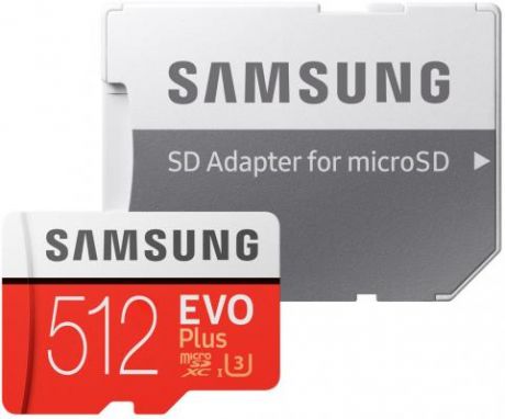 microSDXC 512GB Samsung EVO Plus Memory Card Samsung MB-MC512HA/RU UHS-I U1 Class 10, Adapter, 100/90 MB/s, 10000 циклов, - 25°C to 85°C, RTL (168246)