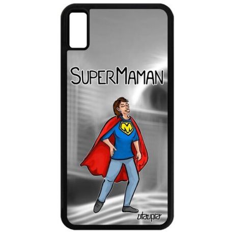 Противоударный чехол для мобильного // iPhone XS Max // "Супермама" Супергерой Смешной, Utaupia, черный