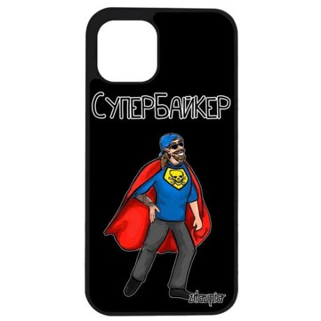 Противоударный чехол на смартфон // iPhone 12 Pro Max // "Супербайкер" Герой Мотоциклист, Utaupia, черный