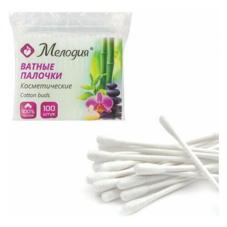 Ватные палочки комплект 100 шт., мелодия, полиэтиленовый пакет, 128854
