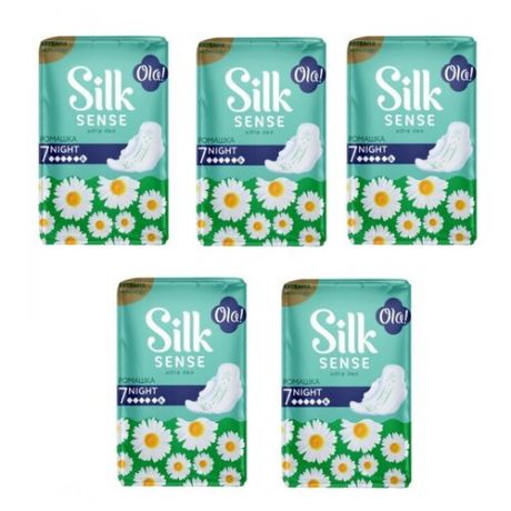 Комплект OLA! SILK SENSE Прокладки жен. гигиен. ультратонкие ночные аром. Ромашка 7 шт./упак.х 5 уп.