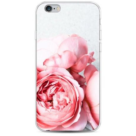 Силиконовый чехол "Розовые цветочки голубые листики" на Apple iPhone 6S / Айфон 6S
