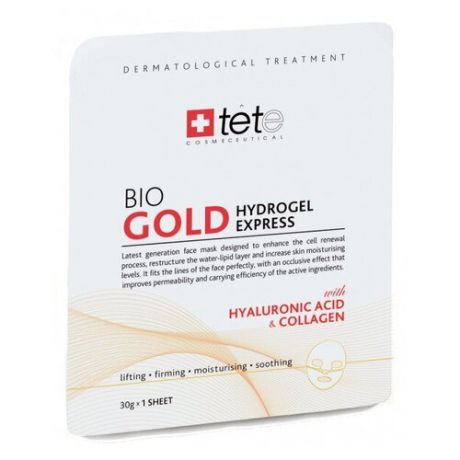 Маска для лица TETe Cosmeceitical Bio Gold Collagen Hydrogel Mask, экспресс-уход, 4шт