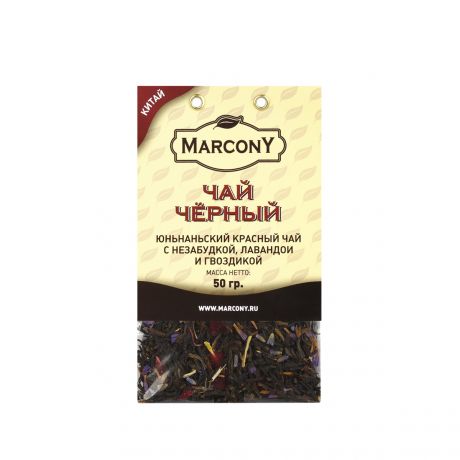 Чай черный Юньнаньский с незабудкой, лавандой и гвоздикой, MARCONY, 50 г