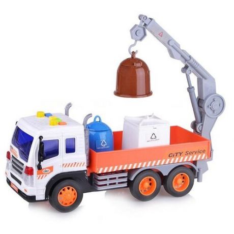 Автокран DRIFT Спецтехника City Crane (64966) 1:16, 28 см, белый/оранжевый/серый