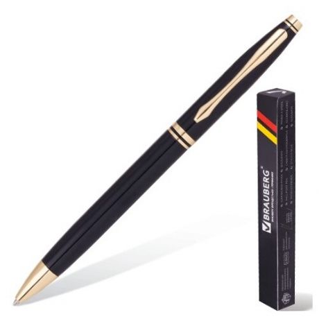 Ручка подарочная шариковая BRAUBERG "De Luxe Black", корпус черный, узел 1 мм, линия письма 0,7 мм, синяя, 141411, 141411