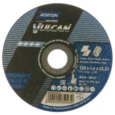 Отрезной диск по металлу NORTON VULCAN, толщина 1,6 мм, 10 шт