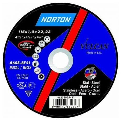 Круг отрезной 180х1.6x22.2 мм для металла Vulcan NORTON (66252925435)