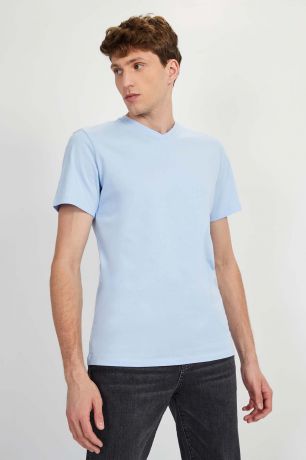 Baon Базовая футболка с V-вырезом REGULAR FIT, голубой, 3XL