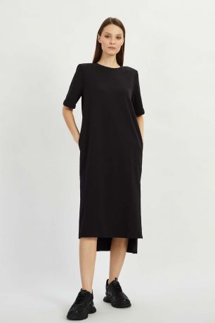 Baon Платье-футболка с подплечниками, жен., черный, XS