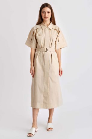 Baon Платье-рубашка с поясом, жен., бежевый, XXL
