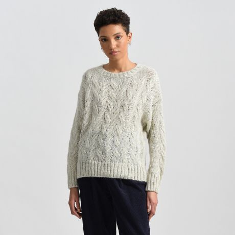 Пуловер LaRedoute Пуловер С круглым вырезом и рисунком косы S белый