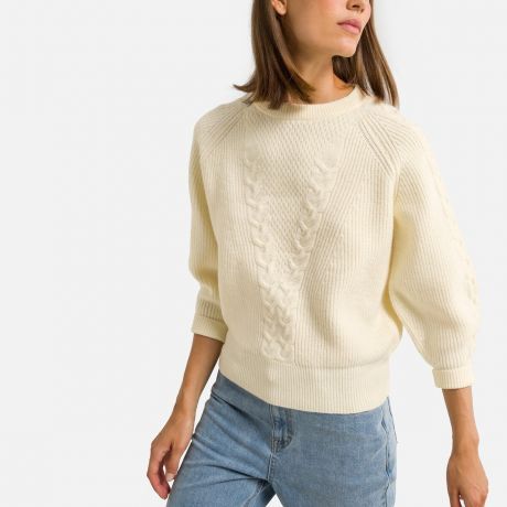 Пуловер LaRedoute Пуловер С круглым вырезом и узором косички M белый
