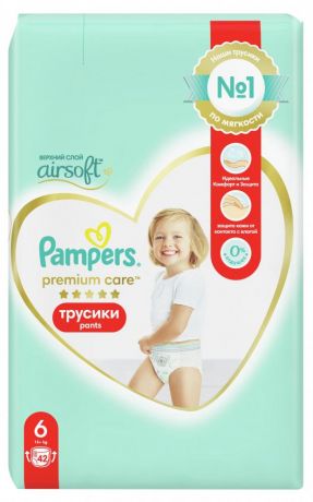 Pampers Premium Care Трусики Размер 6, 42 Трусиков, 15кг+