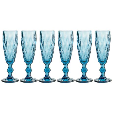 Набор бокалов для шампанского Ромбо синий, 6 шт, 150 мл, стекло