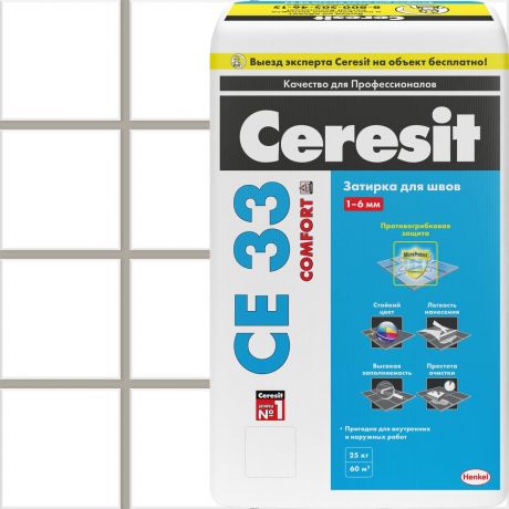 Затирка для узких швов Ceresit CE 33 «Comfort», ширина шва 2-6 мм, 25 кг, сталь, цвет серый