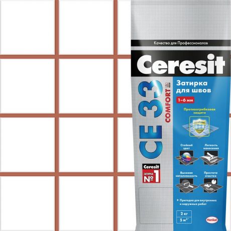 Затирка для узких швов Ceresit CE 33 «Comfort», ширина шва 2-6 мм, 2 кг, сталь, цвет кирпичный