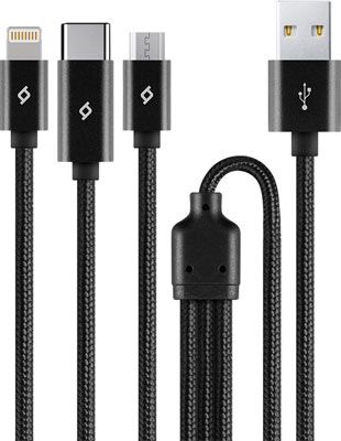 Кабель Ttec USB-A-Micro USB Type-C Lightning 100см Alumi Trio Быстрая зарядка Черный Оплетка 2DK39S