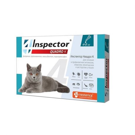 Inspector Inspector Quadro капли от внешних и внутренних паразитов для кошек 4-8 кг