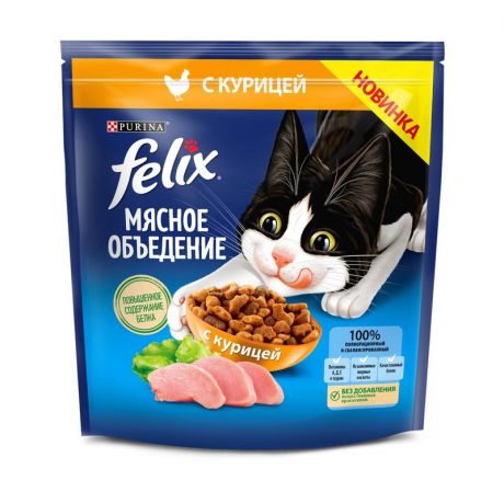 Felix Felix Мясное объедение сухой корм для кошек, с курицей - 1,3 кг