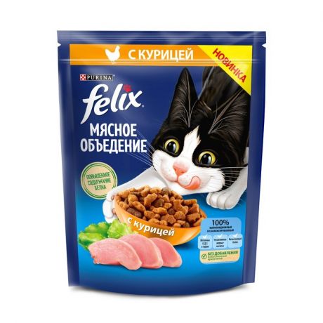 Felix Felix Мясное объедение сухой корм для кошек, с курицей - 200 г