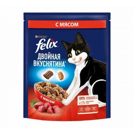 Felix Felix Двойная Вкуснятина сухой корм для кошек, с мясом - 200 г