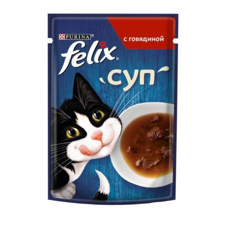 Felix Felix влажный корм-суп для кошек, с говядиной, кусочки в подливе, в паучах - 48 г