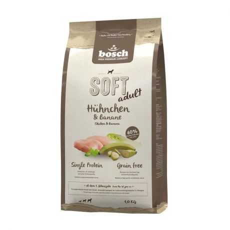 Bosch Полувлажный корм Bosch Soft для взрослых собак всех пород с чувствительным пищеварением, склонных каллергии и пищевой непереносимости с курицей и бананами - 1 кг