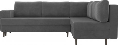 Угловой диван-кровать «Сильвана» Серый, Велюр, правый