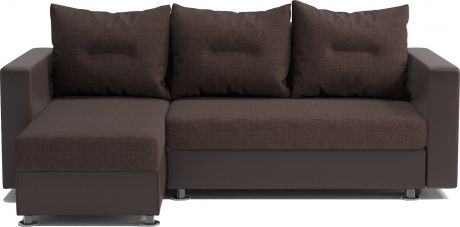 Угловой диван «Ария» Шоколад, рогожка, экокожа, левый