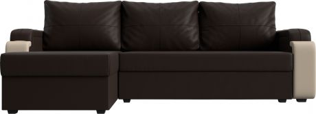 Угловой диван-кровать «Николь Лайт» КоричневыйБежевый, Экокожа, левый