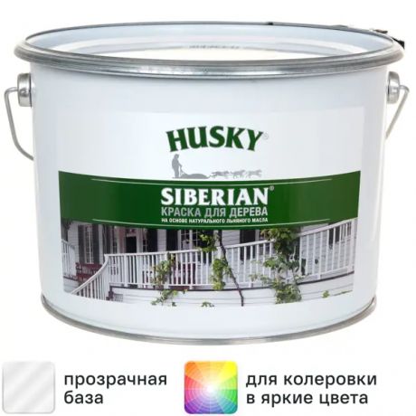 Краска для дерева Husky Siberian моющаяся полуматовая прозрачная 9 л