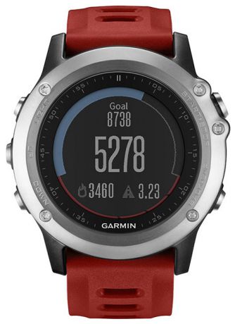 Garmin Умные часы fenix 3 Silver, серебряный с красным ремешком, HRM - Run (010-01338-16)