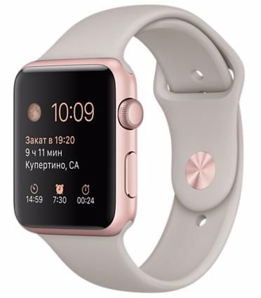 Часы Apple Watch Sport 42 мм, алюминий цвета «розовое золото», ремешок бежевого цвета