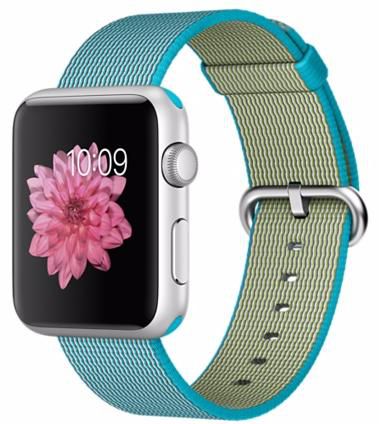 Часы Apple Watch Sport 42 мм, серебристый алюминий, ремешок из плетёного нейлона цвета «аквамарин»