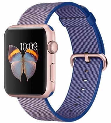Часы Apple Watch Sport 42 мм, алюминий цвета «розовое золото», ремешок из плетёного нейлона цвета «кобальт»