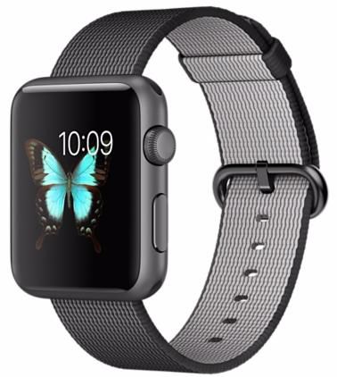 Часы Apple Watch Sport 42 мм, алюминий цвета «серый космос», ремешок из плетёного нейлона чёрного цвета