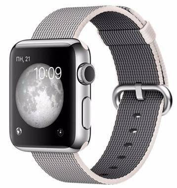 Часы Apple Watch 38 мм, нержавеющая сталь, ремешок из плетёного нейлона жемчужного цвета