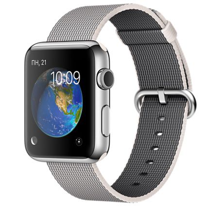 Часы Apple Watch 42 мм, нержавеющая сталь, ремешок из плетёного нейлона жемчужного цвета