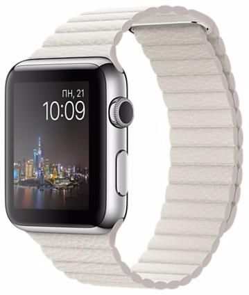 Часы Apple Watch 42 мм, нержавеющая сталь, кожаный ремешок белого цвета