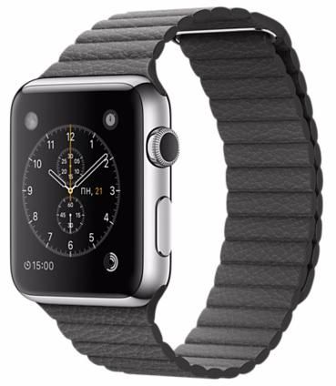 Часы Apple Watch 42 мм, нержавеющая сталь, кожаный ремешок цвета «грозовое небо»