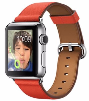 Часы Apple Watch 38 мм, нержавеющая сталь, ремешок красного цвета с классической пряжкой